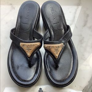 Prada logo wedge sandals